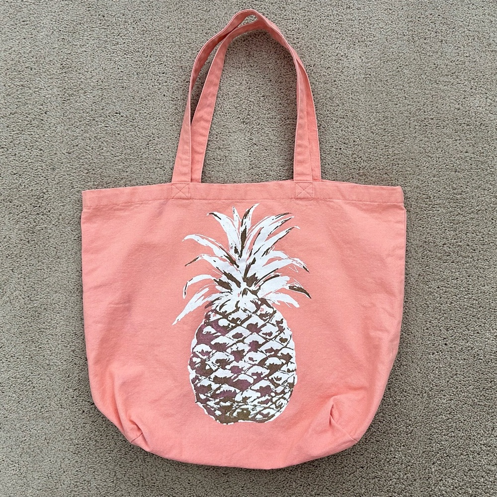 Coral Summer Pineapple Cotton Beach Tote Bag - Vacation / Tropical